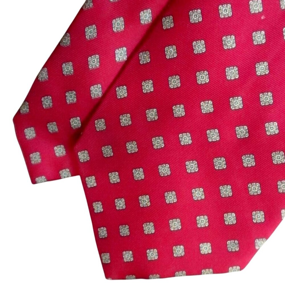 Vintage Anthony Foxx Red Silk Tie With Square Pattern